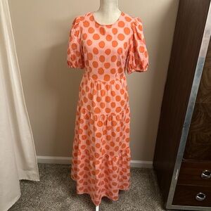 Who What Wear Orange Polka Dot Long Sleeve Dress